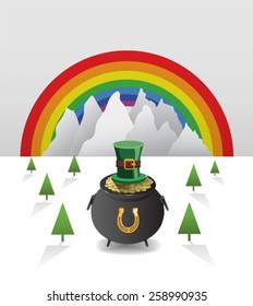 Digitally generated St patricks day vector with pot of gold and rainbow