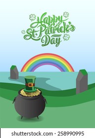 Digitally generated St patricks day vector with pot of gold and rainbow