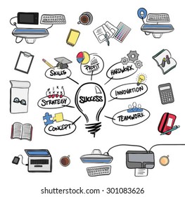 Digitally generated Success brainstorm vector with media devices