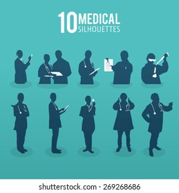 Digitally generated Ten medical silhouettes vector