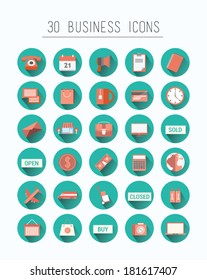Digitally generated thirty business icons vector in blue
