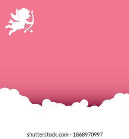 Digitally generated vector illustration of cupid angel icon over clouds against red background. valentine day heart love vector illustration concept