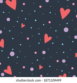 Digitally generated vector illustration of heart hearts and colorful dots on blue background. valentine day heart love vector illustration concept