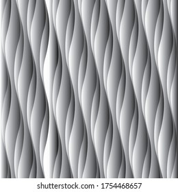 Digitally generated wavy, augmenting, striped pattern, filled with muted, faded color stripe segments
