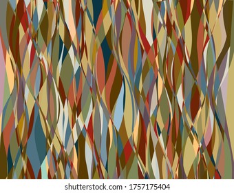 Digitally Generated Wavy, Augmenting, Striped Pattern, Filled With Muted, Faded Color Stripe Segments
