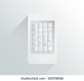 Smartphone gris y blanco generado digitalmente con aplicaciones de diseño sencillo