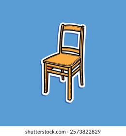 A digitally illustrated depiction of a simple wooden chair set against a vibrant blue background. Perfect for creative design projects, educational resources, and artistic concepts.