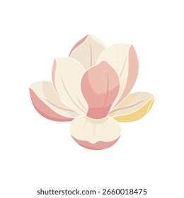 Una composición floral ilustrada digitalmente con una flor de flor que muestra la elegancia del diseño botánico con pétalos en una estética de primavera que retrata un diseño suave y delicado