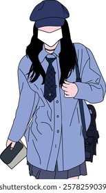 A digitally illustrated portrayal of a stylish student, highlighted with trendy clothing and accessories, conveying a contemporary and artistic vibe.
