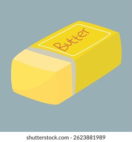 A digitally illustrated stick of butter, rendered in a minimalist style, sits against a muted background.