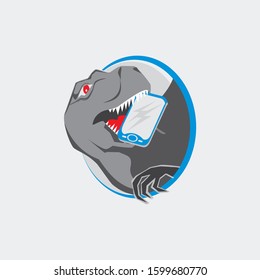 digitally illustration of dinosaur with mobile phone