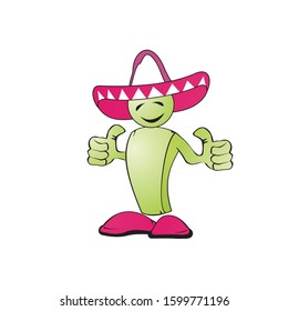 digitally illustration of a funny cartoon character wearing sombrero 