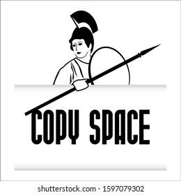 digitally illustration of a gladiator holding spear and shield with a copy space