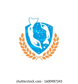 digitally illustration of scuba diving sport logo with leaves