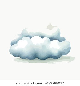 Uma nuvem pintada digitalmente, renderizada em tons suaves de azul e cinza, parece macia e clara. O estilo aquarela cria um clima calmo e tranquilo.