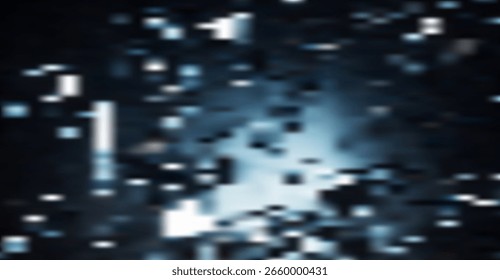 A digitally rendered abstract background showcases a blurred, dark navy color palette with sparse, bright white, shimmering elements suggesting a dynamic, ethereal, and modern design