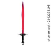 A digitally rendered fantasy sword with a red blade and blue outline stands upright on a transparent background creating a dramatic mood for gaming and fantasy illustrations.