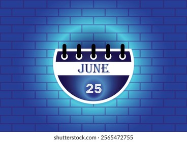 A digitally rendered image of a calendar page showing June 25th. The page is depicted against a blue brick wall backdrop, creating a visually appealing and modern aesthetic.