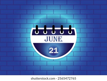 A digitally rendered image of a calendar page showing June  21st.  The calendar is presented against a blue brick wall background, creating a visually appealing contrast.