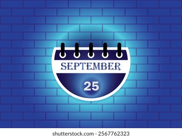 A digitally rendered image of a calendar page showing September 25th. The page is depicted against a blue brick wall backdrop, creating a visually appealing and modern aesthetic.