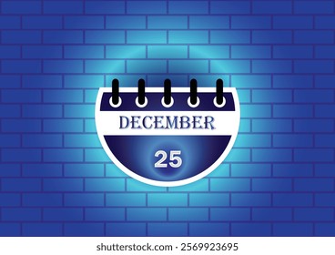 A digitally rendered image of a calendar page showing December 25th. The page is depicted against a blue brick wall backdrop, creating a visually appealing and modern aesthetic.