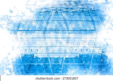 digitally transformed photo of modern office building. Business background