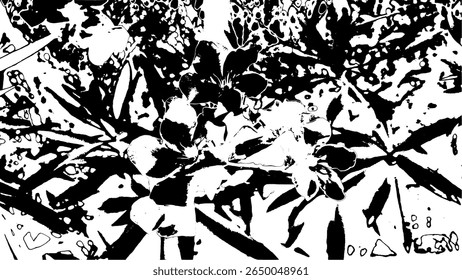 Digitally-styled image featuring vivid black and white floral patterns. Highlighting botanical elements through bold contrast and detailed monochromatic outlines, providing an artistic nature beauty.