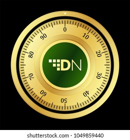 DigitalNote (XDN) cryptocurrency safe lock. Eps10 vector illustration isolated on black background.