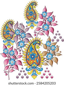 Digital-textile-design-flowers-leaves-Exquisite border design, border pattern, Motif, Graph Digital Textile All-Over Pattern Design for Pakistani-Indian-Turki-Kurti