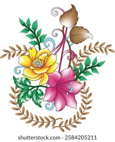 Digital-textile-design-flowers-leaves-Exquisite border design, border pattern, Motif, Graph Digital Textile All-Over Pattern Design for Pakistani-Indian-Turki-Kurti