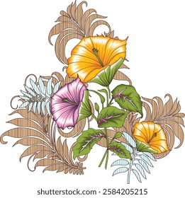 Digital-textile-design-flowers-leaves-Exquisite border design, border pattern, Motif, Graph Digital Textile All-Over Pattern Design for Pakistani-Indian-Turki-Kurti