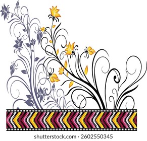 Digital-textile-design-flowers-leaves-Exquisite border design, border pattern, Motif, Graph Digital Textile All-Over Pattern Design for Pakistani-Indian-Turki-Kurti Design 
