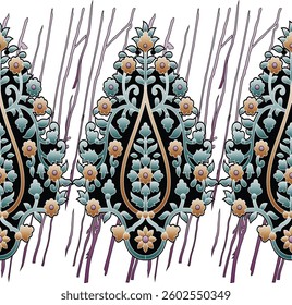 Digital-textile-design-flowers-leaves-Exquisite border design, border pattern, Motif, Graph Digital Textile All-Over Pattern Design for Pakistani-Indian-Turki-Kurti Design 
