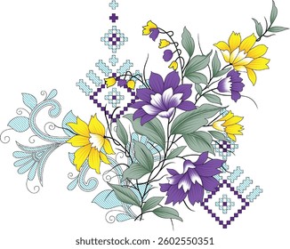 Digital-textile-design-flowers-leaves-Exquisite border design, border pattern, Motif, Graph Digital Textile All-Over Pattern Design for Pakistani-Indian-Turki-Kurti Design 
