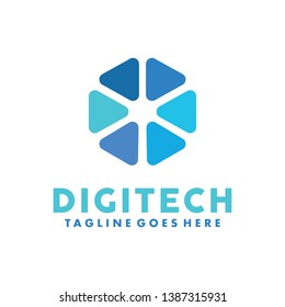 Digitech Logo Flat Icon For Bussiness. Vector Technology Graphic. Modern Symbol Design Inspiration.