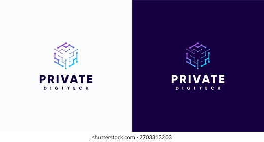 Conjunto de design de logotipo de ponto de privacidade Digitech para tecnologia e cartões de visita. Para tecnologia, internet, sistemas, inteligência artificial e símbolos de computador. Design de logotipo inspirador moderno.
