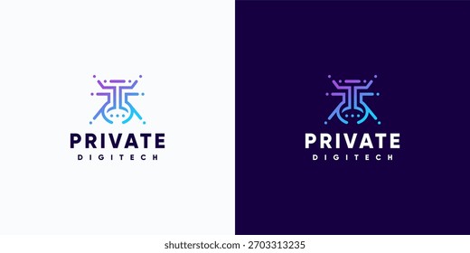 Conjunto de design de logotipo de ponto de privacidade Digitech para tecnologia e cartões de visita. Para tecnologia, internet, sistemas, inteligência artificial e símbolos de computador. Design de logotipo inspirador moderno.