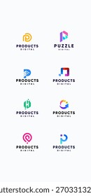 Conjunto de design de logotipo de ponto de privacidade Digitech para tecnologia e cartões de visita. Para tecnologia, internet, sistemas, inteligência artificial e símbolos de computador. Design de logotipo inspirador moderno.