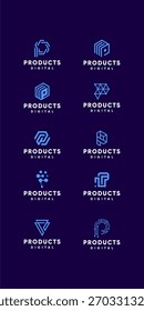 Conjunto de design de logotipo de ponto de privacidade Digitech para tecnologia e cartões de visita. Para tecnologia, internet, sistemas, inteligência artificial e símbolos de computador. Design de logotipo inspirador moderno.