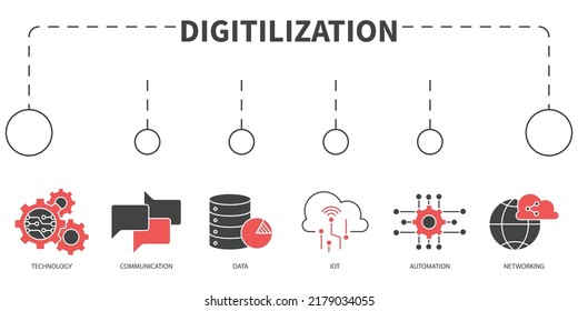 digitilization Vector Illustration concept. Banner with icons and keywords . digitilization symbol vector elements for infographic web