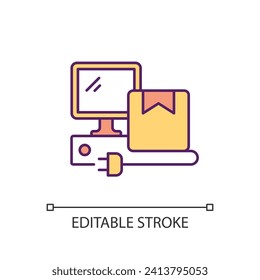 Digitization of logistic service RGB color icon. Order goods delivery online. Postal business on internet. Isolated vector illustration. Simple filled line drawing. Editable stroke