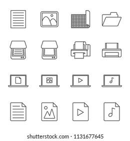 Digitization and scanning set of vector icons outline style