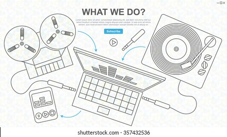 Digitization of Sound, Tape and Vinyl, Line Drawing, Website Design