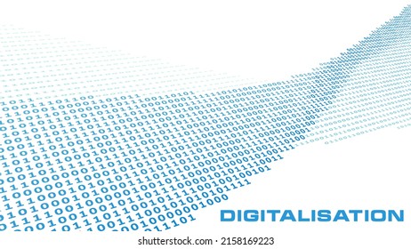 Digitization Visualization. Binary Code Digital Stream. Perspective Vector Graphic Background