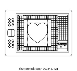 digitizer tablet with colours palette and heart design in black contour