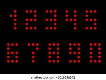 digits from 0 to 9. Red diode. Figures vector .