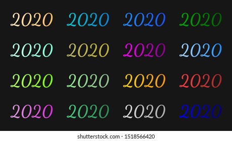 Digits 2020 in different gradient colors. New Year 2020, the year of the rat. Vector illustration EPS 10