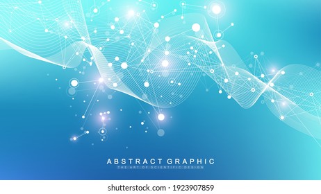 Digits abstract background with connected line and dots, wave flow. Digital neural networks. Network and connection background for your presentation. Graphic polygonal background. Vector illustration.