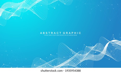 Digits abstract background with connected line and dots, wave flow. Digital neural networks. Network and connection background for your presentation. Graphic polygonal background. Vector illustration.