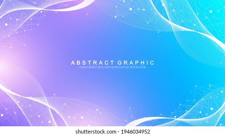 Digits abstract background with connected line and dots, wave flow. Digital neural networks. Network and connection background for your presentation. Graphic polygonal background. Vector illustration